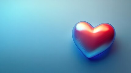 Fototapeta premium Red heart-shaped object with hair-like fibers on a blue gradient background, casting a shadow.