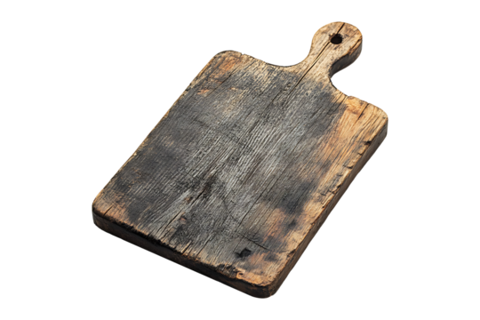 Empty old grey wooden cutting board isolated on transparent background - Powered by Adobe