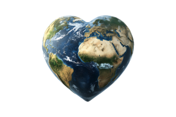 Heart shaped Earth isolated on transparent background