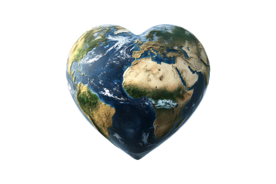 Heart shaped Earth isolated on transparent background