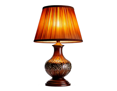 Elegant, vintage designer table lamp, isolated, separated on a white background, transparent. The lamp features a unique, timeless design that adds character to any room, bringing sophistication and s