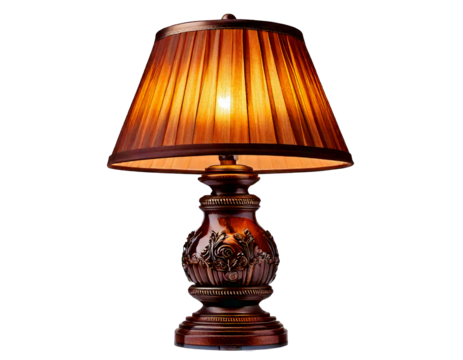 Elegant, vintage designer table lamp, isolated, separated on a white background, transparent. The lamp features a unique, timeless design that adds character to any room, bringing sophistication and s