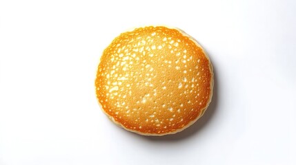 Round golden-brown pancake on a white background.
