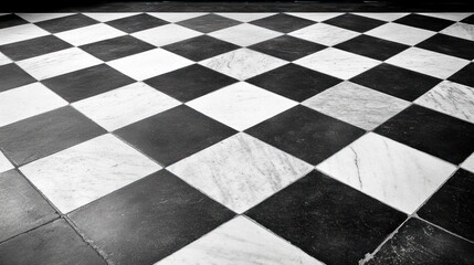 Naklejka premium Black and White Checkered Floor Tiles: A Monochromatic Masterpiece
