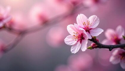 Obraz premium Delicate pink sakura blossoms, intricate branch pattern, aesthetic, floral art