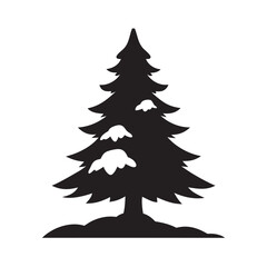 Snowy Pine Silhouette With Falling Snow