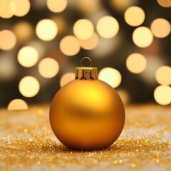 Golden Christmas Ornament on Glitter Background Festive Holiday Decoration