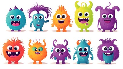 Adorable collection of black monster illustrations for children's design projects