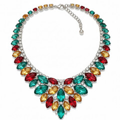 Obraz premium Elegant statement necklace with gemstones isolated on white