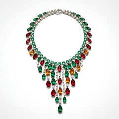 Obraz premium Elegant statement necklace with gemstones isolated on white