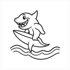  Fun Surfing Shark Character Vector Drawing
