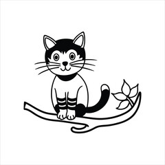 Funny Cat Character on Tree Branch Illustration