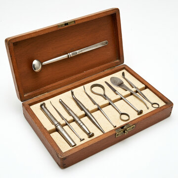 Historical trepanation tool set on white background
