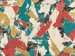 Fototapeta premium Abstract Red Gold Teal White Impasto Painting Texture