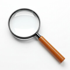 Magnifying glass with wooden handle on white