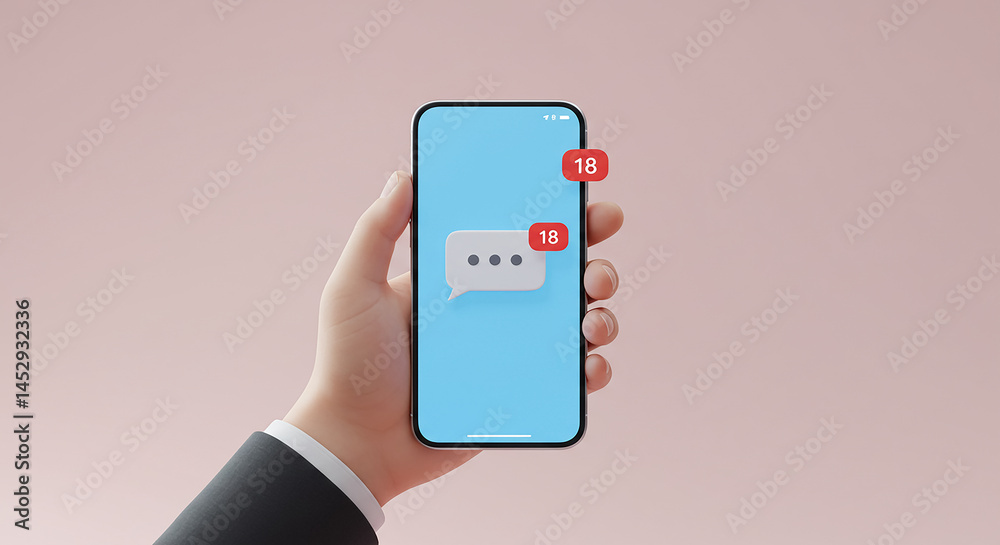 Poster Businessman holding smartphone with new messages and notifications