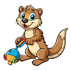 Fototapeta premium Cartoon Otter Character with Toy for Cute Animal and Kids Art