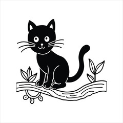 Playful Black Cat Vector with Nautical Elements