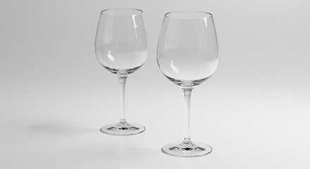 Two empty wine glasses standing on white background