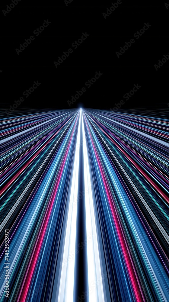 Poster dynamic abstract background with vibrant light trails converging into a central vanishing point crea