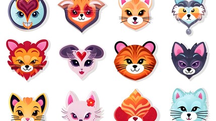 Naklejka premium Colorful Quirky Fashion Patches Set with Animals and Diamond Heart Design