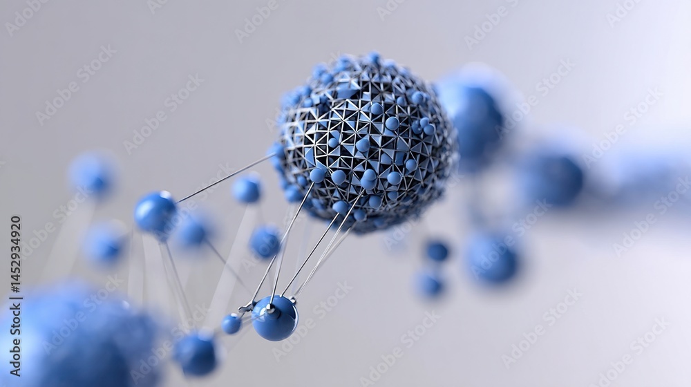 Poster abstract network structure with spheres and connecting lines on a light background creating a sense 