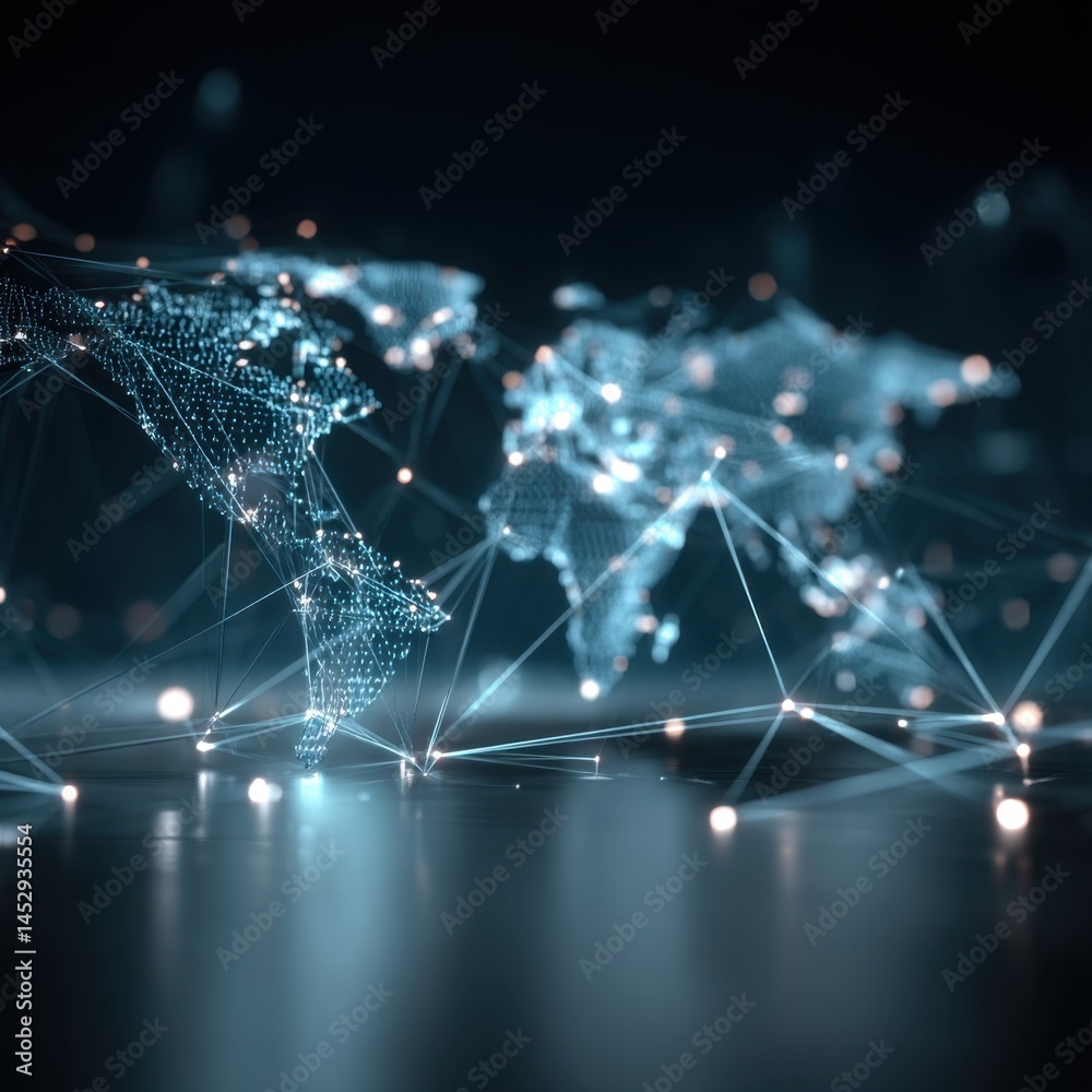 Poster digital world map connection network abstract background global communication technology concept wit