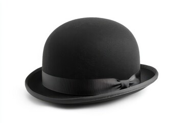 Obraz premium A single bowler hat with a ribbon on a white surface in a studio shot