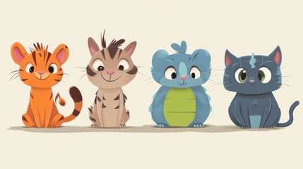 Cute cartoon animals in a row (108)