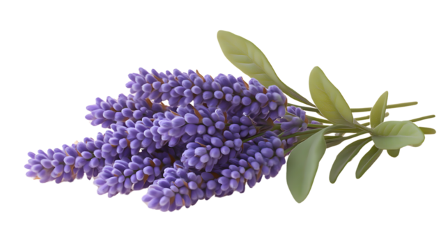 Delicate Purple Floral Bouquet with Green Leaves Isolated on Black Background for Design and De