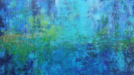 Abstract Expressionism in Blues and Greens Evoking Tranquility and Depth on Canvas with Textured Brushstrokes and a Serene Visual Mood for Creative Projects