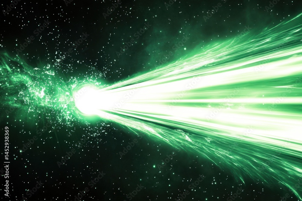 Wall mural green cosmic explosion with light streaks in a starry space background creating a dynamic and powerf