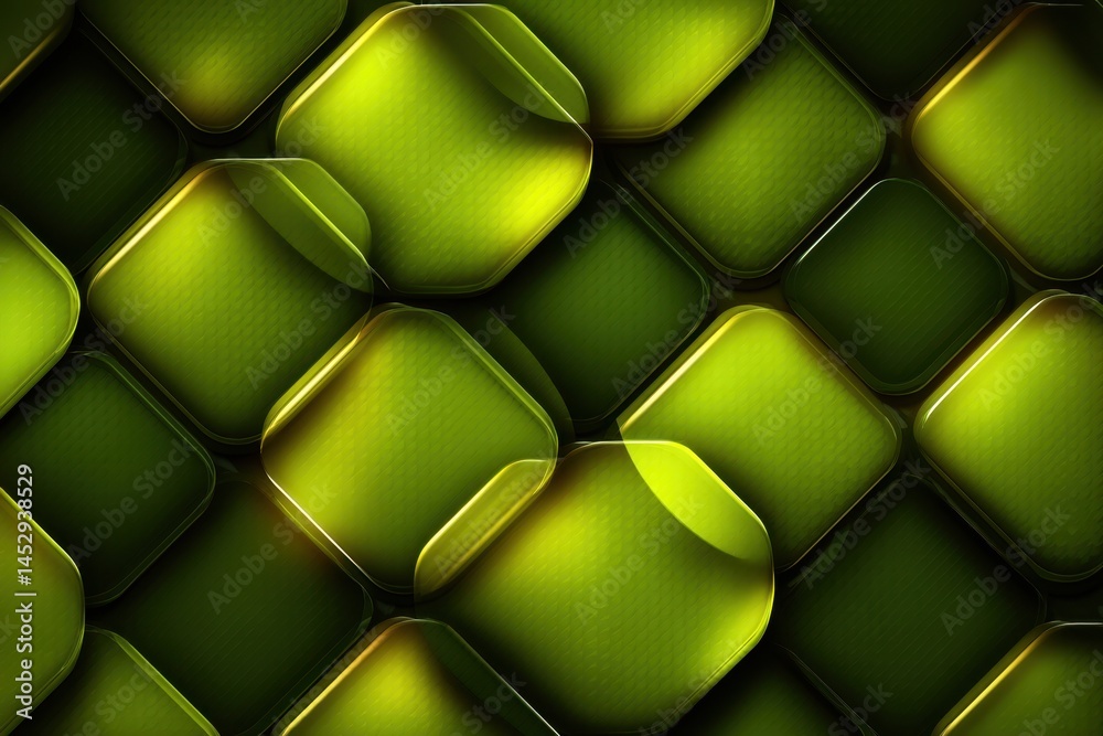 Poster abstract geometric pattern with green squares and rounded corners creating a modern and vibrant back