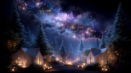 Fototapeta premium Magical Forest Camp at Night