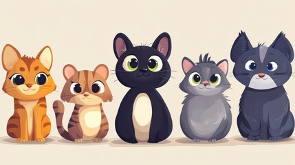 Cute cartoon cats in a row (3)