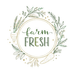 Obraz premium Fresh Farm Produce Wreath Illustration with Green Accents 