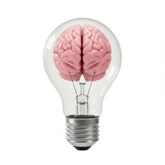 3D Brain inside lightbulb concept on white background