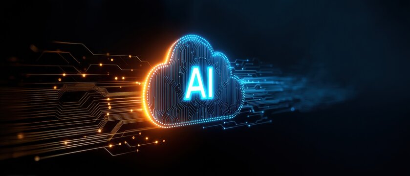 Illuminated ai in a circuit board cloud a digital landscape