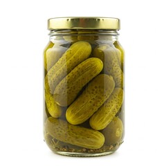 glass jar of pickled cucumbers