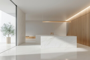luxury kitchen design, luxurious designer kitchen with marble island, opulent gold fixtures, and natural wood accents in a dubai villa-style