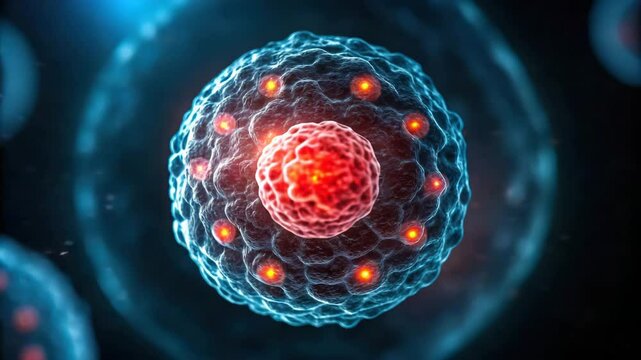 A conceptual illustration of a human cell showcasing its intricate structure and functions.