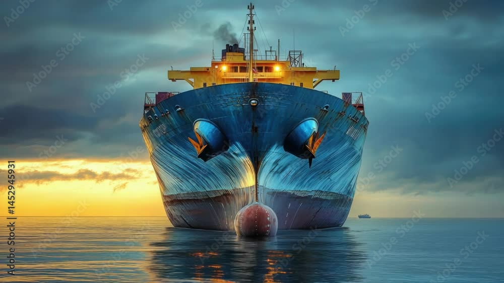 Poster a large boat floating in calm waters