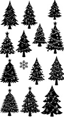Obraz premium Elegant Black & White Christmas Trees: Festive Silhouette Art AI Generated
