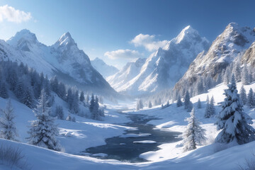 snow covered mountains