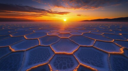 Hexagonal Salt Flats at Sunset