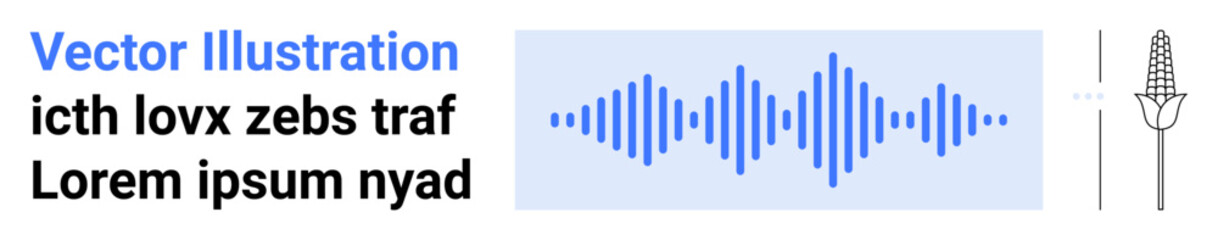 Blue sound wave graphic next to corn outline and editable text layout. Ideal for technology, agriculture, audio processing, data visualization, automation, research, and simple landing page
