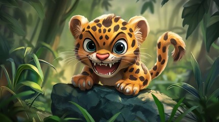 Cute, mischievous jungle cat cub