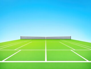 Bright and Fresh Tennis Court with Clear Blue Sky and Green Grass Surface Ready for Match Play