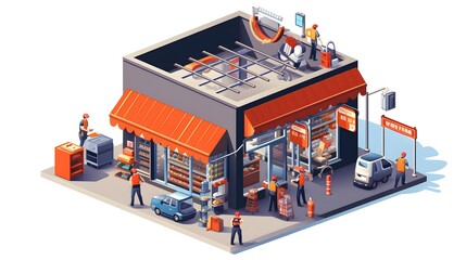 Professional Isometric 3D Vector Illustration of Hardware Store for Design and Construction Projects