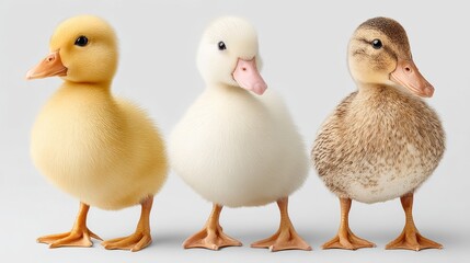 Fototapeta premium Three ducklings standing in a row